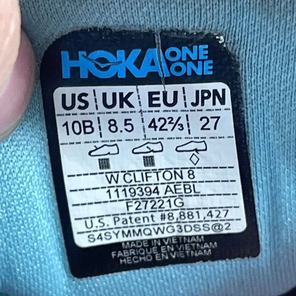 Hoka One One Clifton 8 Women Size 10 Blue Running Shoes Sneakers